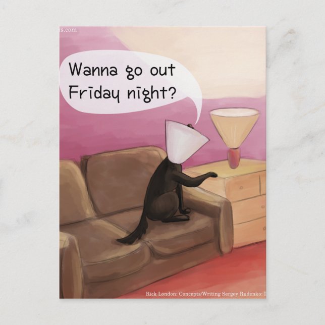 Dog Cone Dating Funny Cartoon Postcard (Front)