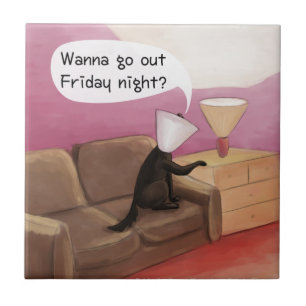 Dog Cone Dating Funny Cartoon Tile