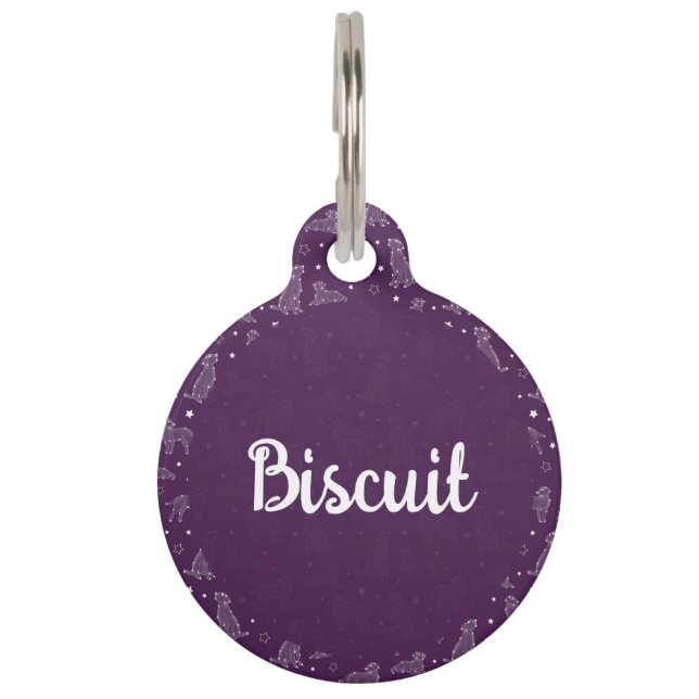 Dog Constellation Purple & White Pattern Monogram Pet Tag (Front)