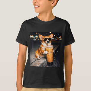 Dog Corgi Drinking Iced Coffee Funny Animal Meme M T-Shirt