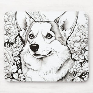 Dog Corgi Peaceful Nature Prairie Sketch Drawing  Mouse Pad