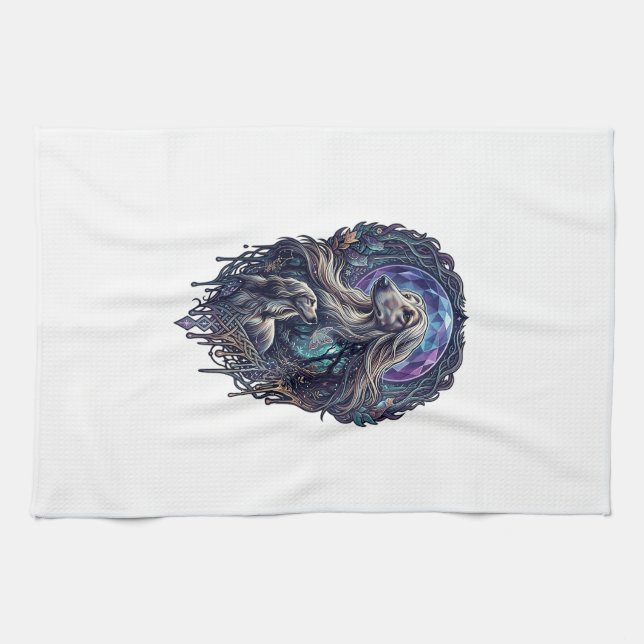 Dog Crystal Moon Enchanted Forest_1 Tea Towel (Horizontal)