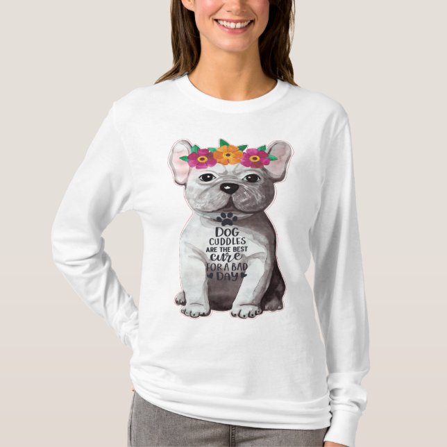 Dog Cuddles Tee Shirt Shown in Long Sleeve (Front)