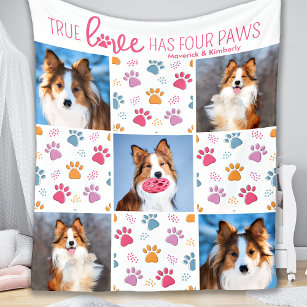 Dog Custom 5 Pet Photo Chic Pink Paw Print Quilt  Fleece Blanket