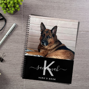 Dog custom photo black white monogram notebook