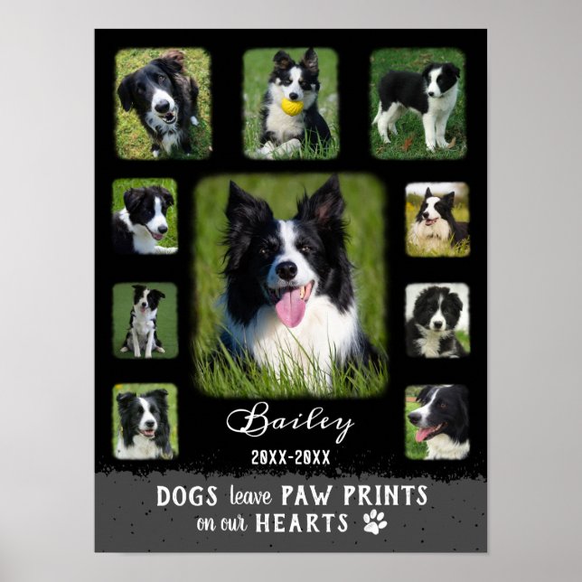 Dog Custom Photo Collage Faded Borders Black Grey Poster (Front)