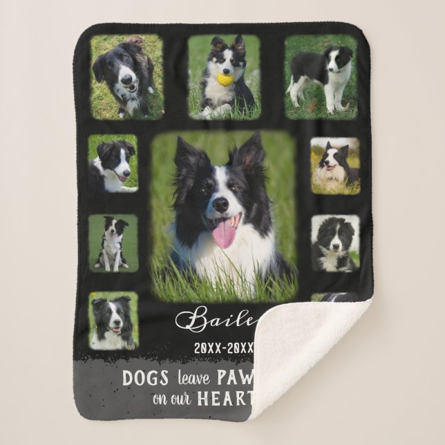 Dog Custom Photo Collage Faded Borders Black Grey Sherpa Blanket (Front)
