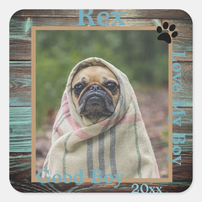 Dog Custom Photo Wood  Square Sticker (Front)