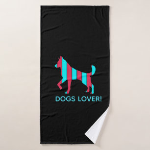 Dog - Cute Pet Pop Art, Blue & Red Abstract Animal Bath Towel