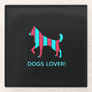 Dog - Cute Pet Pop Art, Blue & Red Abstract Animal Glass Coaster