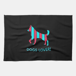 Dog - Cute Pet Pop Art, Blue & Red Abstract Animal Tea Towel