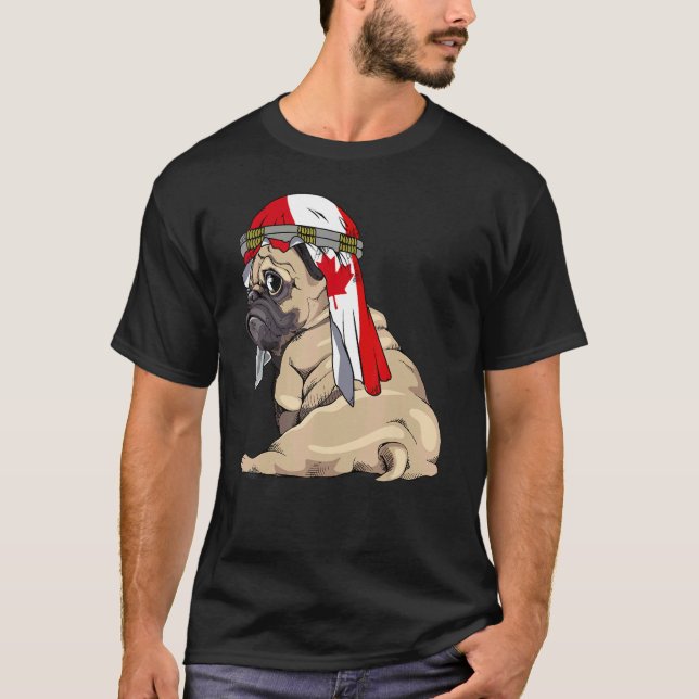Dog Cute Pug Retro Canada Flag Pride T-Shirt (Front)