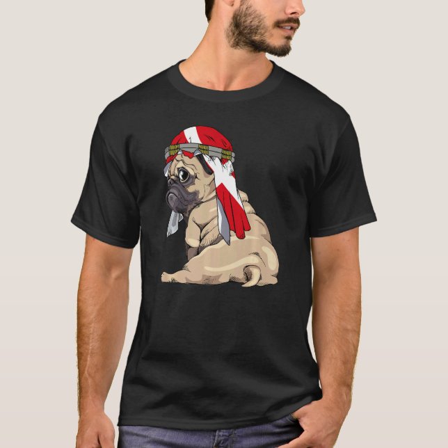 Dog Cute Pug Retro Denmark Flag Pride T-Shirt (Front)