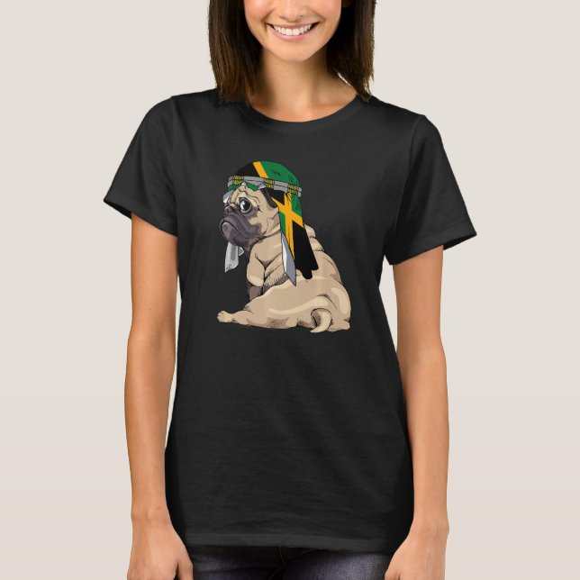 Dog  Cute Pug Retro Jamaica Flag Pride T-Shirt (Front)
