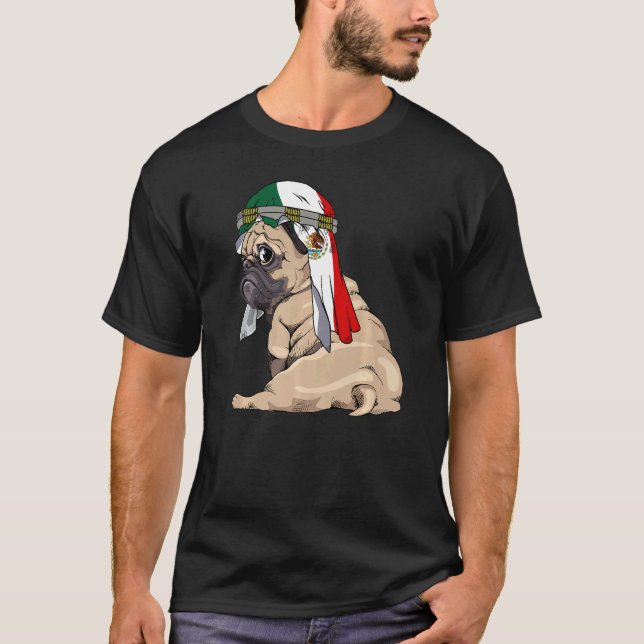 Dog Cute Pug Retro Mexico Flag Pride T-Shirt (Front)