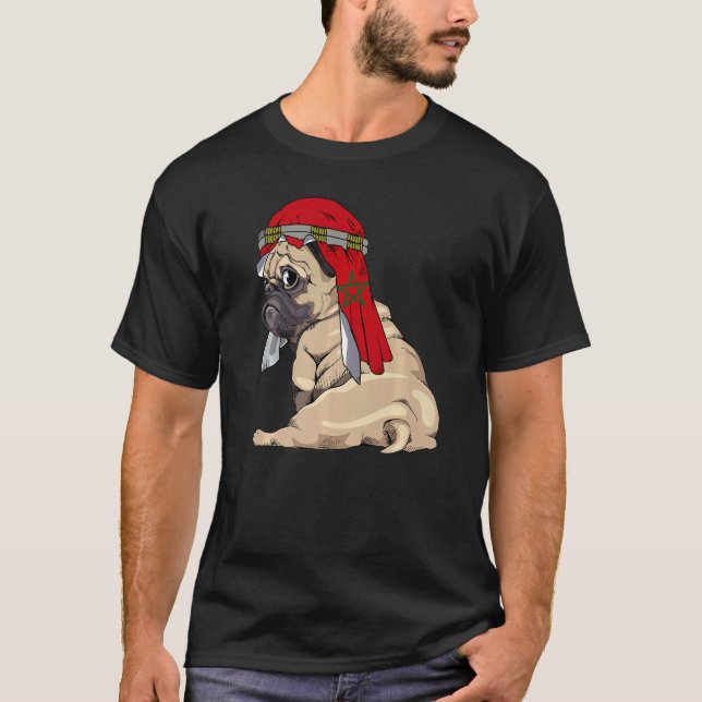 Dog Cute Pug Retro Morocco Flag Pride T-Shirt (Front)