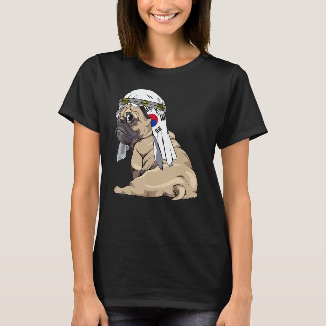 Dog  Cute Pug Retro South Korea Flag Pride T-Shirt (Front)