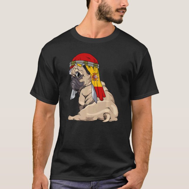 Dog Cute Pug Retro Spain Flag Pride T-Shirt (Front)