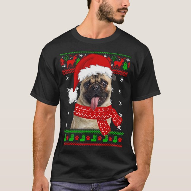 Dog Cute Pug Santa Hat Ugly Christmas Sweater (Front)