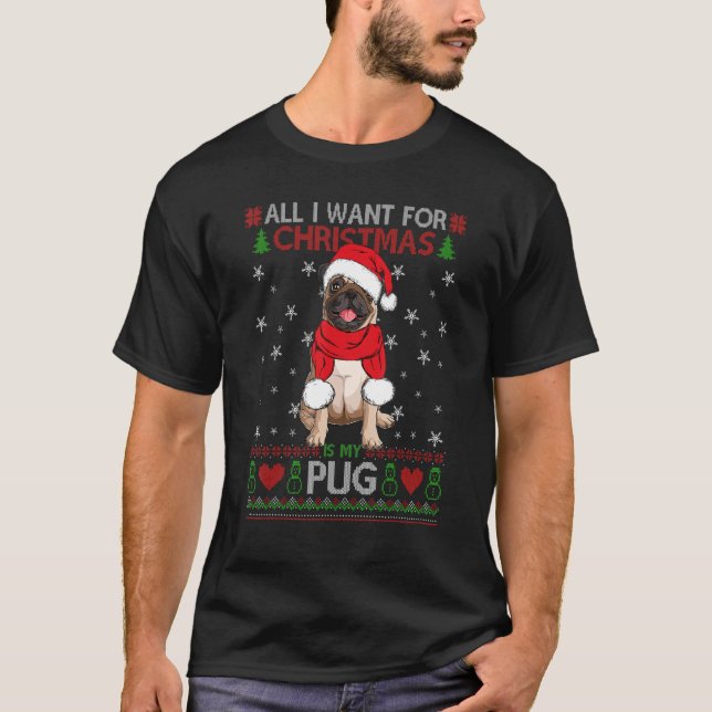 Dog  Cute Pug Santa Hat Ugly Christmas Sweater (Front)