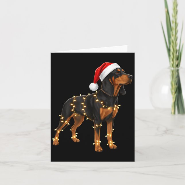 Dog Dachshund Wrapped In Christmas Lights - Holida Card (Front)