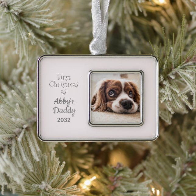 Dog Dad 1st Christmas Girl Dog DIY Personalz Photo Silver Plated Framed Ornament (Tree)