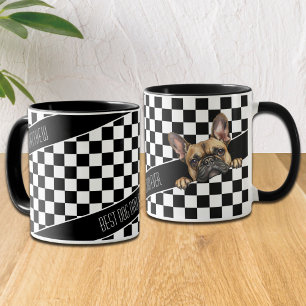 Dog Dad Chequered Black White Frenchie Custom Mug