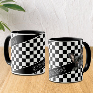 Dog Dad Chequered White Black Frenchie Custom Mug