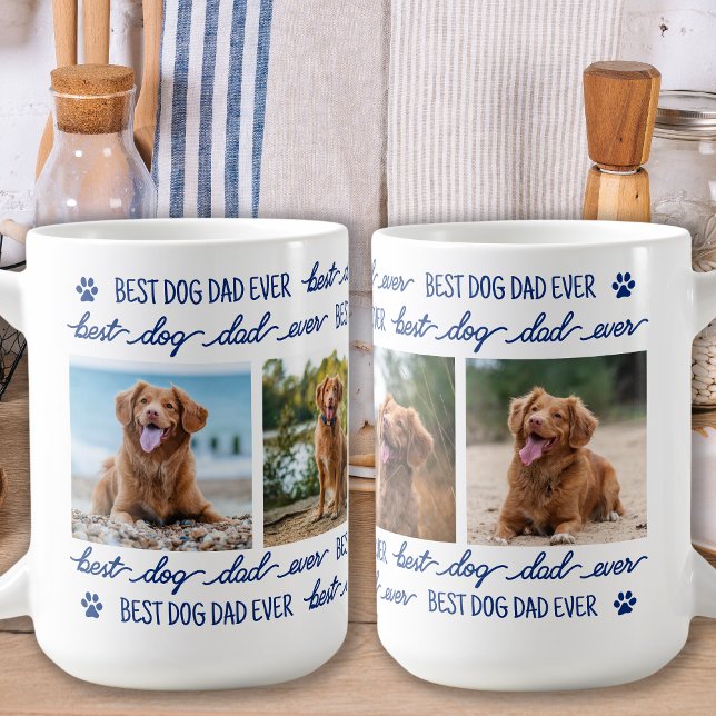 DOG DAD Custom 4 Pet Photo Collage Paw Prints Coffee Mug (Creator Uploaded)