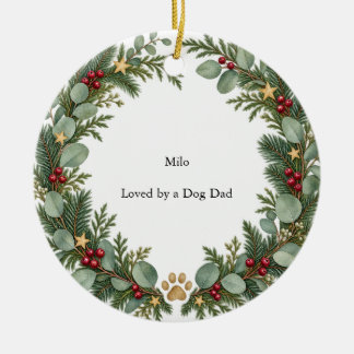 Dog Dad Evergreen Circle Ceramic Tree Decoration