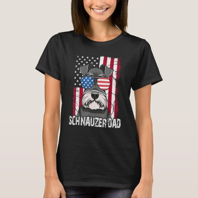 Dog Dad Fathers Day  Mini Schnauzer USA Flag 4th o T-Shirt (Front)