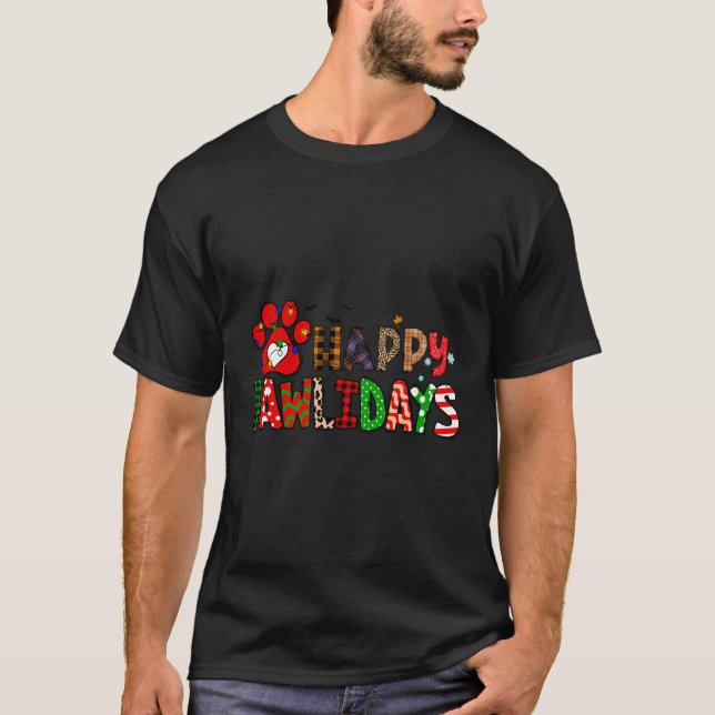 Dog Dad Mum Happy Pawlidays Merry Christmas Holida T-Shirt (Front)