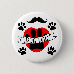 Dog Dad Paw And Red Heart Drawing 6 Cm Round Badge