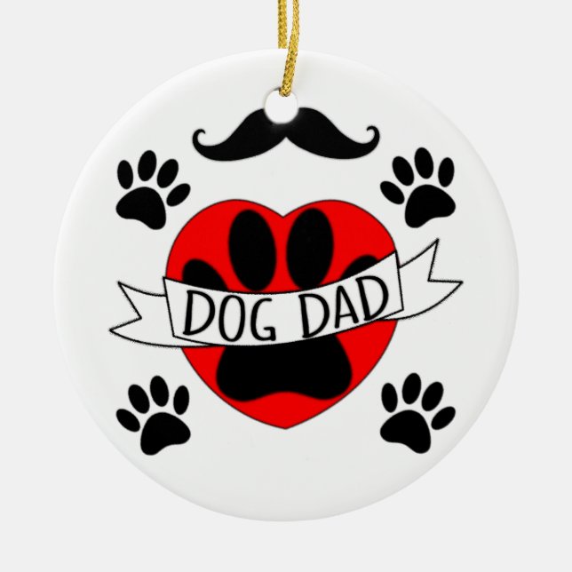 Dog Dad Paw And Red Heart Drawing Ceramic Tree Decoration (Front)