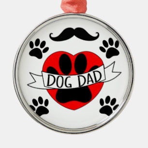 Dog Dad Paw And Red Heart Drawing Metal Tree Decoration