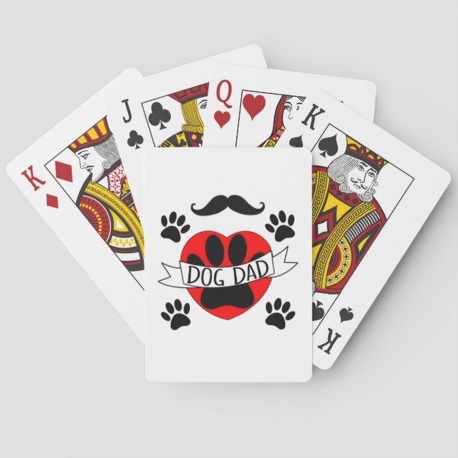 Dog Dad Paw And Red Heart Drawing Playing Cards (Back)