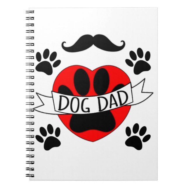 Dog Dad Paw And Red Heart Drawing Spiral Notebook (Front)