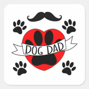 Dog Dad Paw And Red Heart Drawing Square Sticker