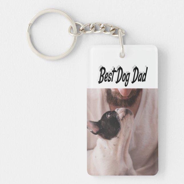 Dog Dad Photo Black  text  Key Ring (Front)