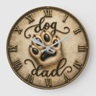 Dog Dad Rustic Paw Print Large Clock