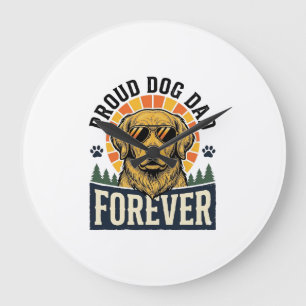 Dog Dad Shirt Vintage Golden Retriever Retro Desig Large Clock