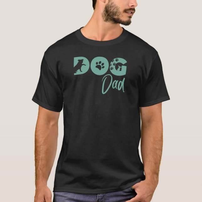 Dog Dad Tee - Teal - Dog silhouette, paw prints (Front)