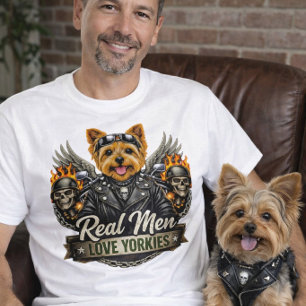 Dog Dad Yorkie Biker  T-Shirt