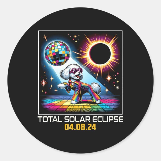 Dog Dancing Disco Solar Eclipse  Classic Round Sticker (Front)