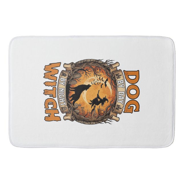 Dog Day Witch Night Halloween Wolf Moon Bats_1 Bath Mat (Front)