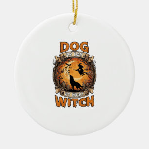 Dog Day Witch Night Halloween Wolf Moon Bats_1 Ceramic Tree Decoration