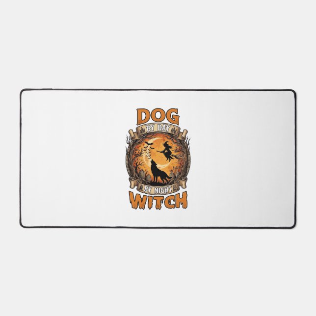 Dog Day Witch Night Halloween Wolf Moon Bats_1 Desk Mat (Front)