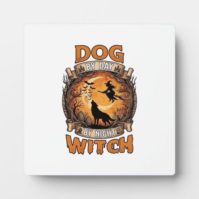 Dog Day Witch Night Halloween Wolf Moon Bats_1 Plaque (Front)