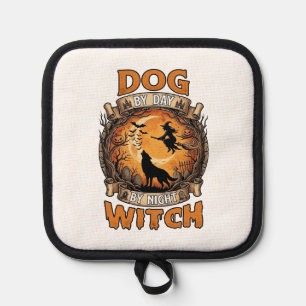 Dog Day Witch Night Halloween Wolf Moon Bats_1 Pot Holder