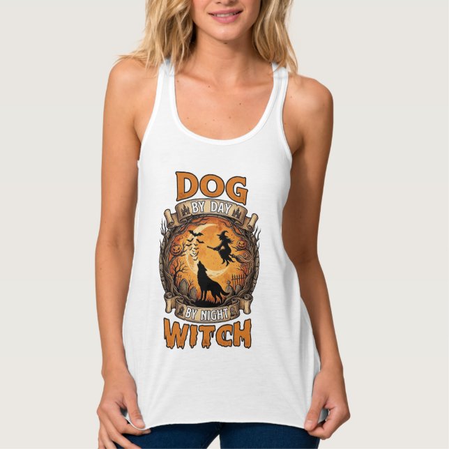 Dog Day Witch Night Halloween Wolf Moon Bats_1 Singlet (Front)